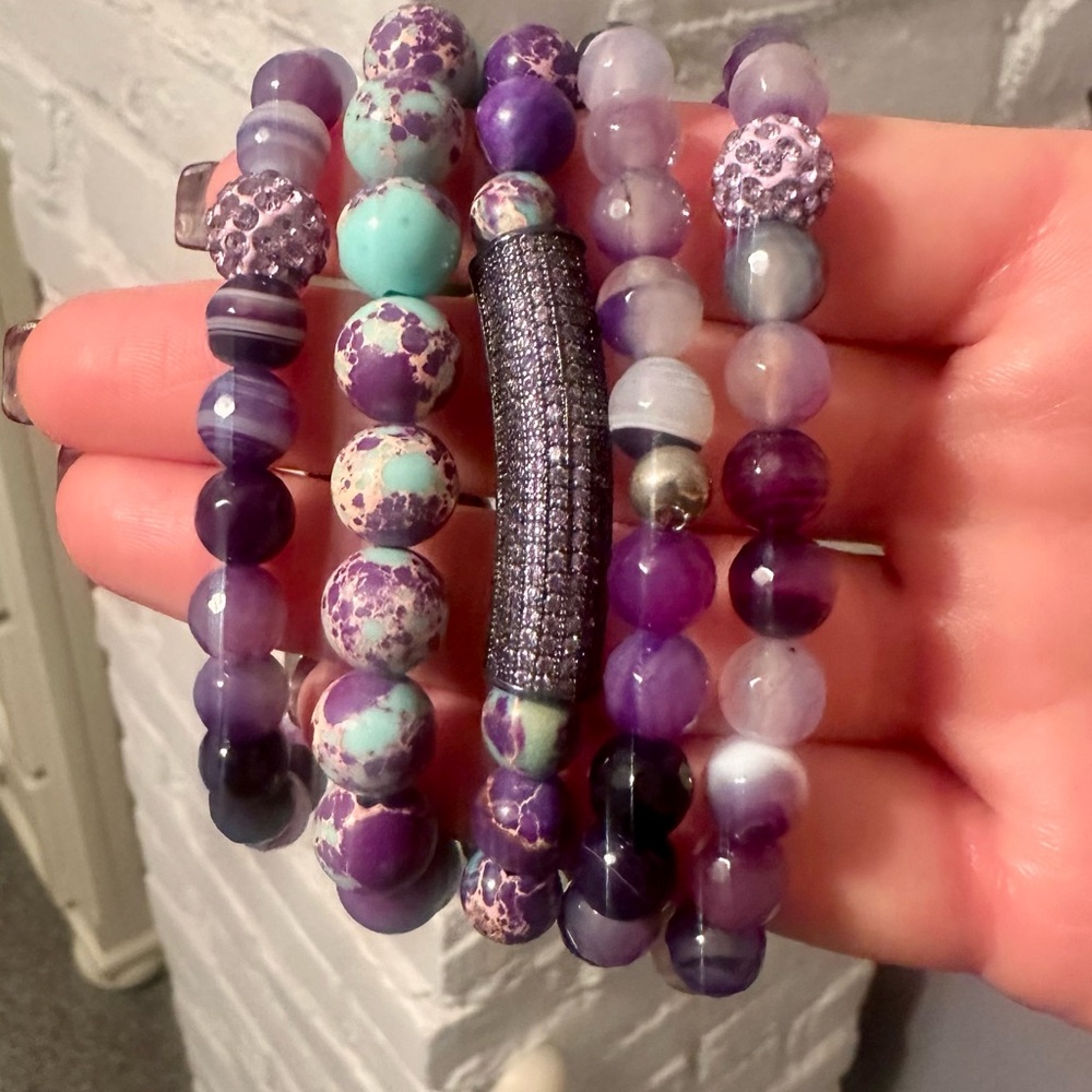 Purple and Turquoise Beaded Bracelet Set